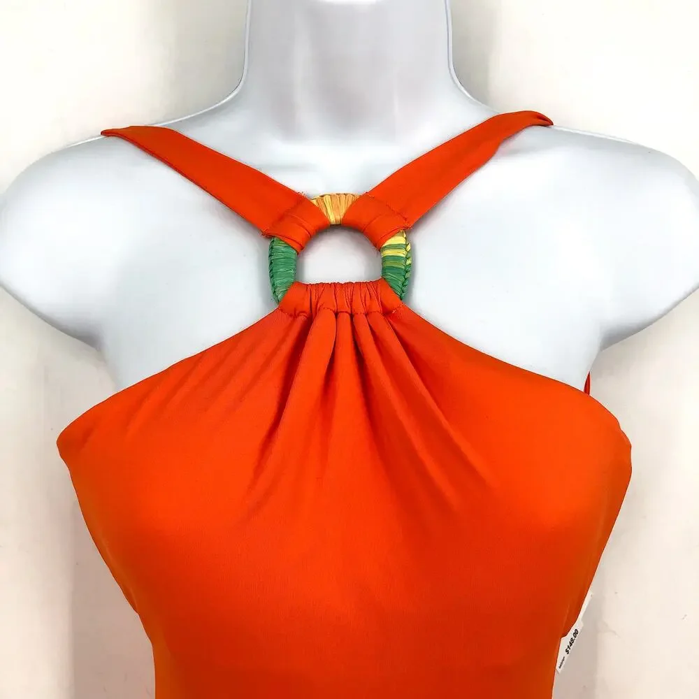BECCA Women's Baja Mar One Piece Swimsuit Large Orange Carrot High Neck NWT